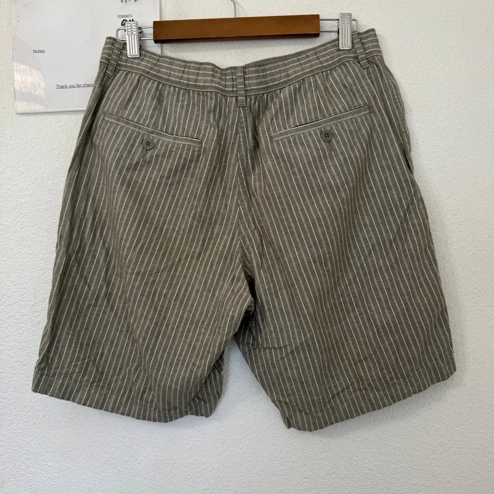 Uniqlo Mens Striped Cotton Linen Chino Shorts Size M Olive White Minimalist